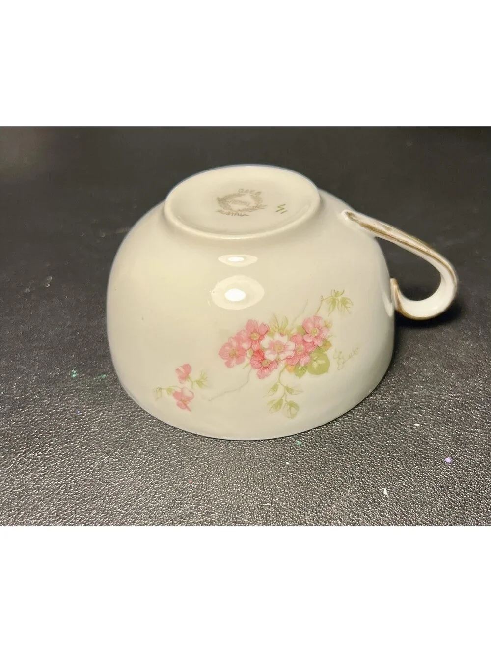 O&EG Royal Austria 1900s Roses Pink Floral Porcelain 8 Cups 7 Saucers Set